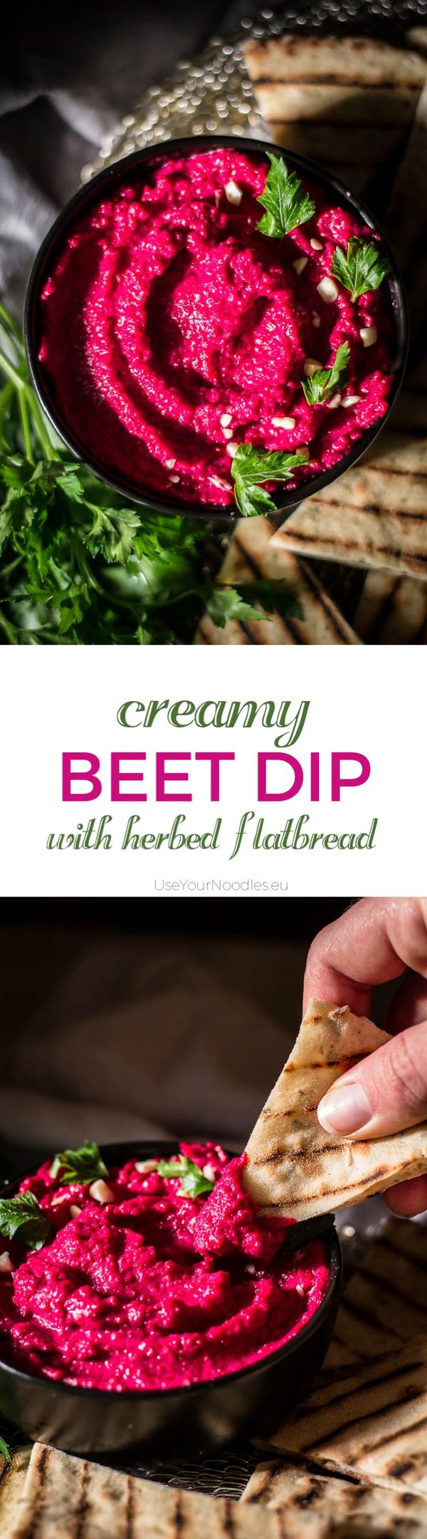 Creamy Beet Dip with Herbed Buckwheat Flatbread