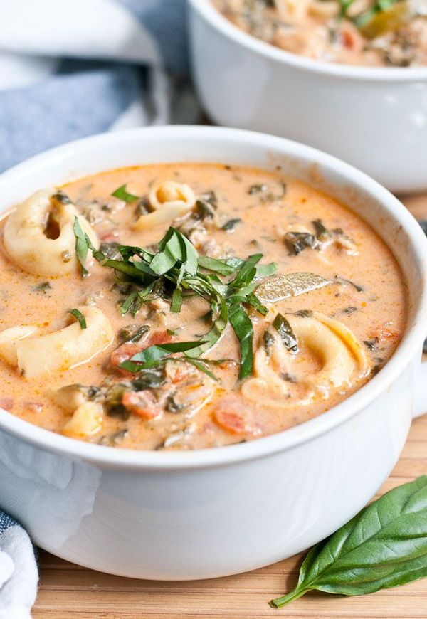 Creamy Chicken Sausage, Tomato, and Tortellini Soup