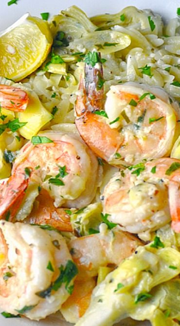 Creamy Meyer Lemon Shrimp Scampi w/ Artichokes