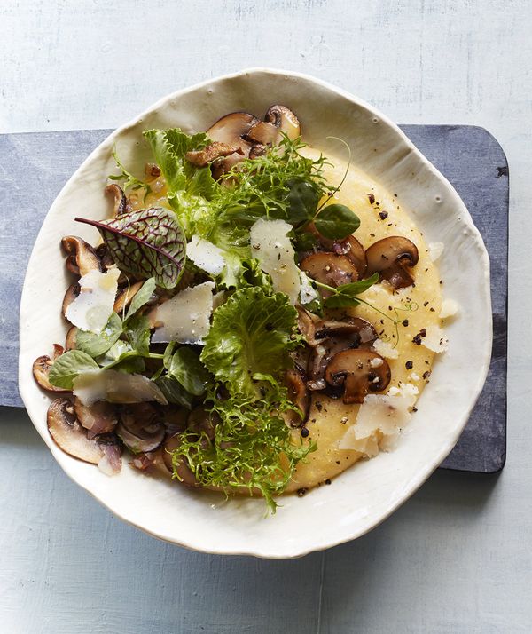 Creamy Polenta With Mushrooms and Baby Greens