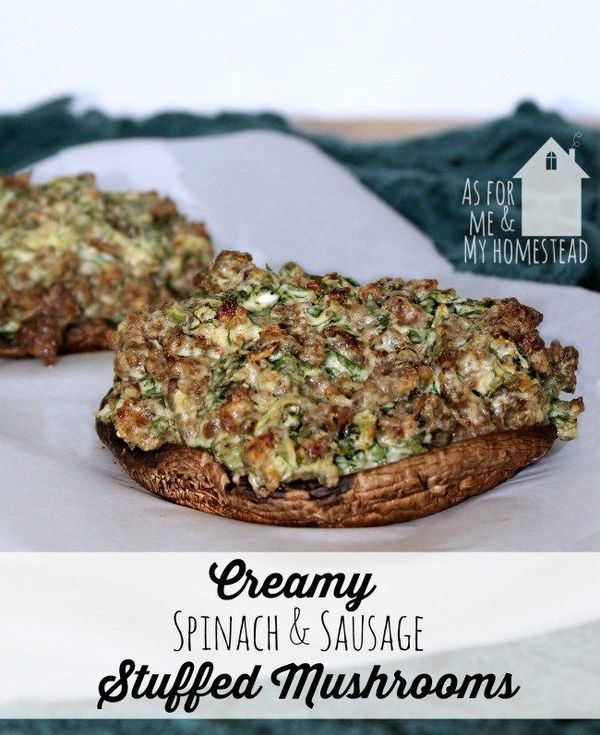 Creamy Spinach and Sausage Stuffed Portabello Mushrooms