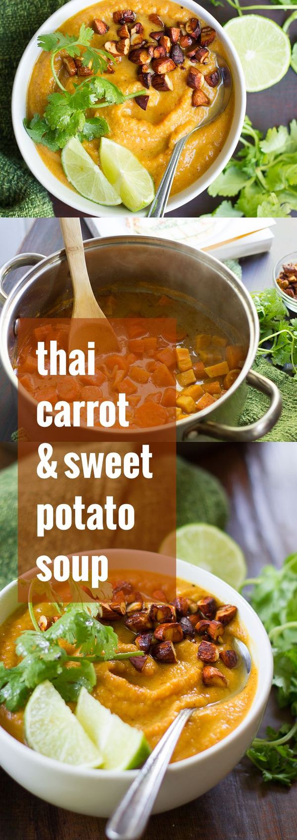 Creamy Thai Carrot Sweet Potato Soup with Roasted Tamari Almonds