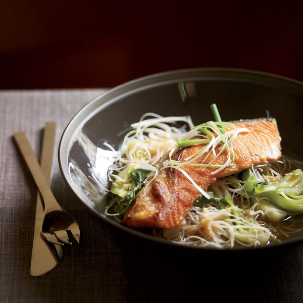 Crisp Asian Salmon with Bok Choy and Rice Noodles