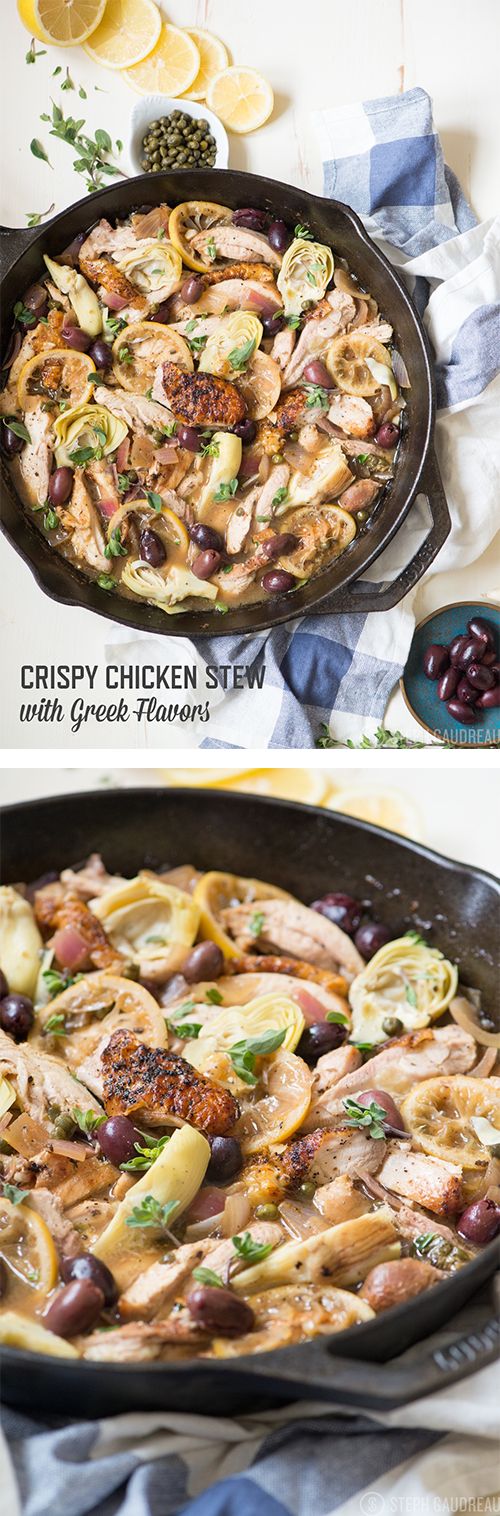 Crispy Chicken Stew with Lemon, Artichokes, Capers, and Olives