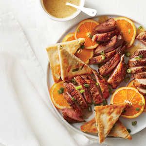 Crispy Duck à l'Orange with Lime-Scallion Pancakes