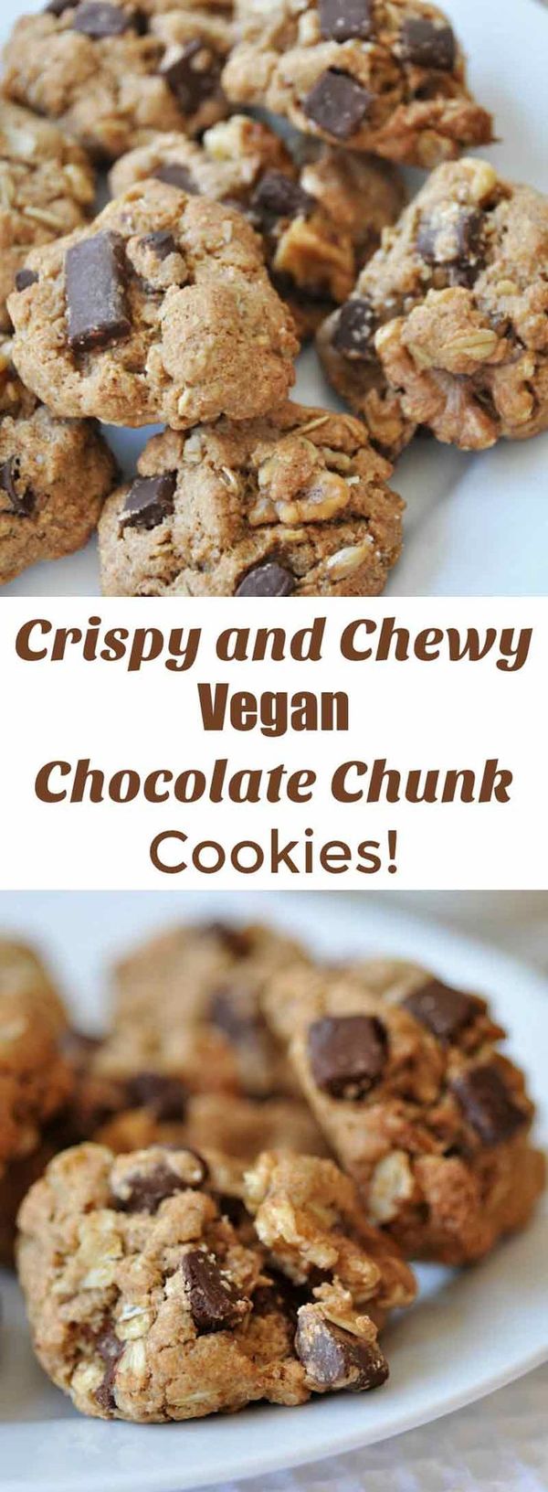 Crispy Vegan Chocolate Chunk Oatmeal Cookies