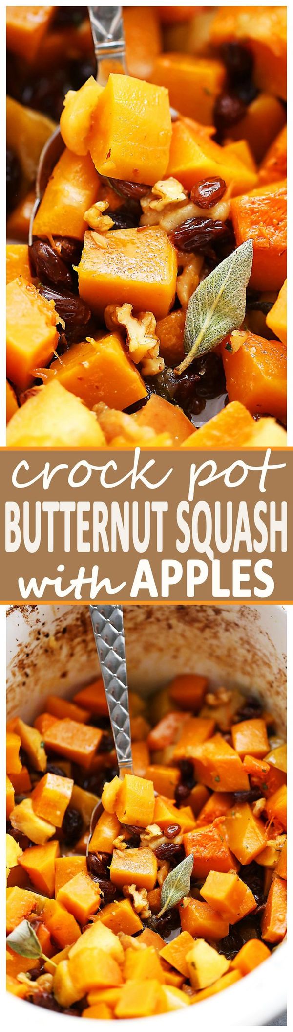 Crock Pot Butternut Squash with Apples, Walnuts and Raisins