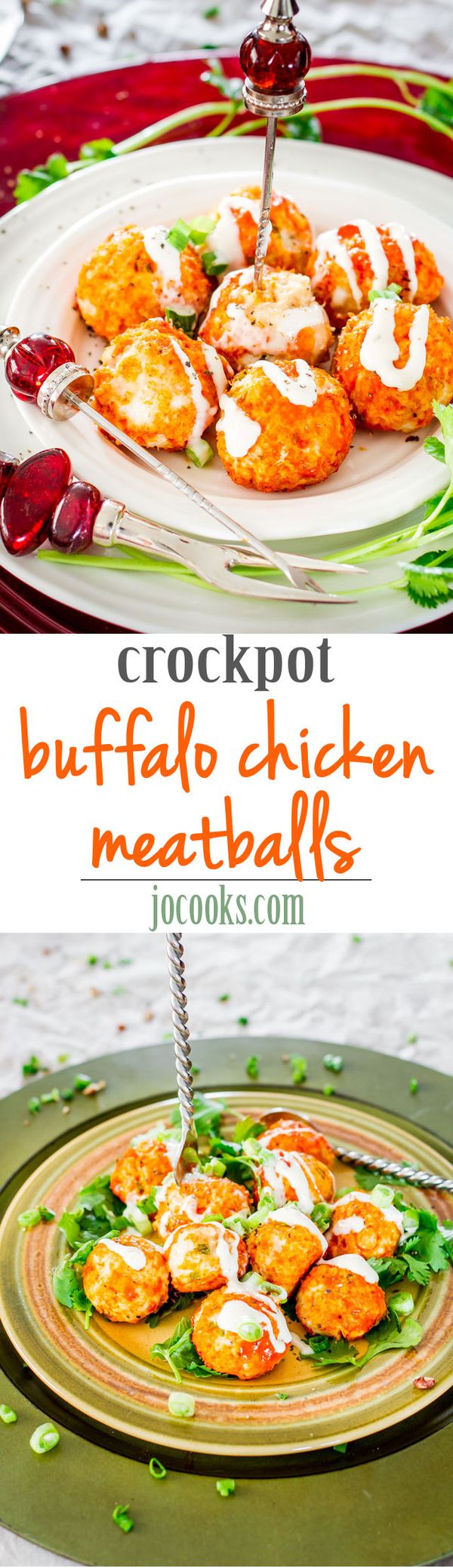 Crockpot Buffalo Chicken Meatballs with Blue Cheese Dressing