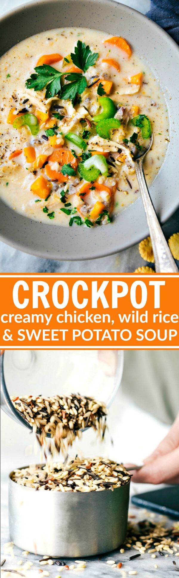 Crockpot Creamy Chicken, Wild Rice, and Sweet Potato Soup