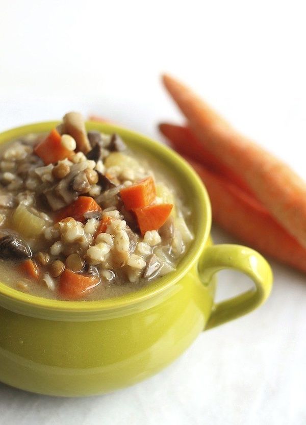 Crockpot Mushroom, Barley, and Lentil Soup