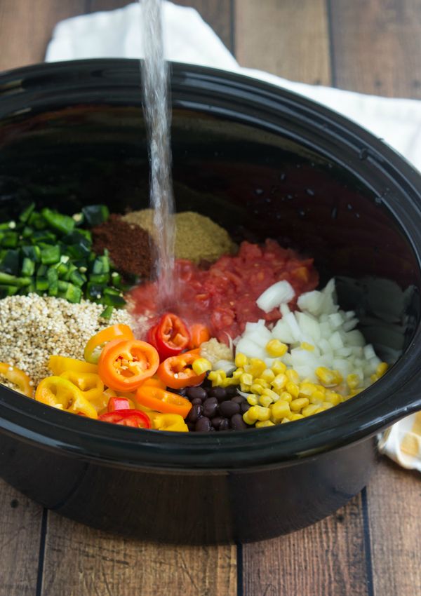 Crockpot Quinoa, Sweet Potato, & Chicken Fajitas