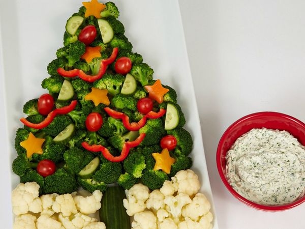 Crudite Christmas Tree with Sour Cream and Chive Dip