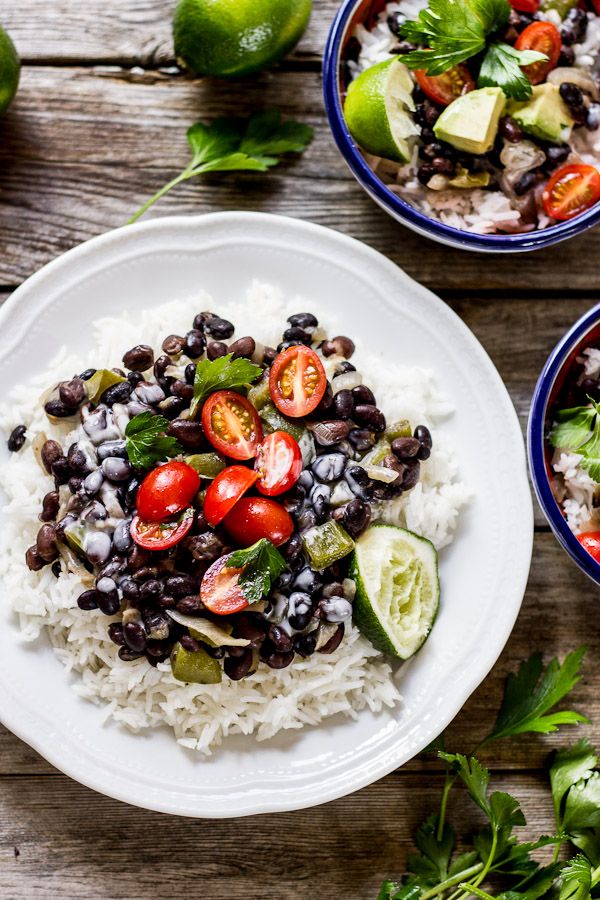 Cuban-style black beans + rice with coconut cream