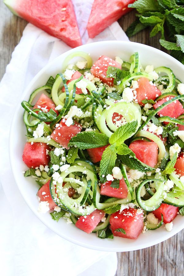 Cucumber Noodle, Watermelon, and Feta Salad