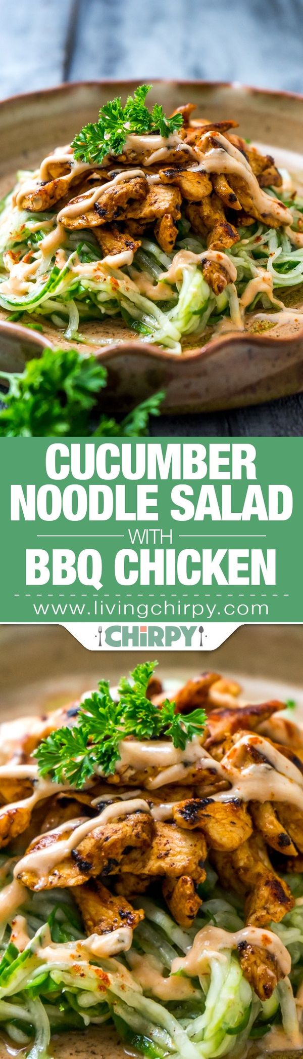 Cucumber Noodles Salad with BBQ Chicken