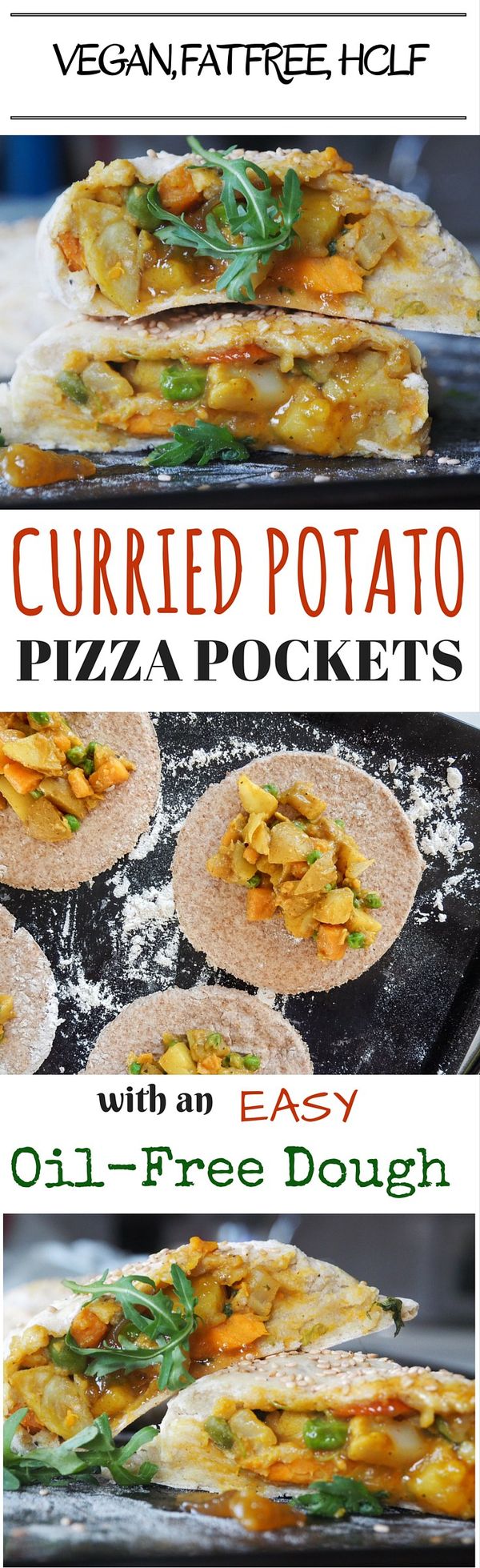 Curried Potato Pizza Pockets - Vegan Oil Free Dough