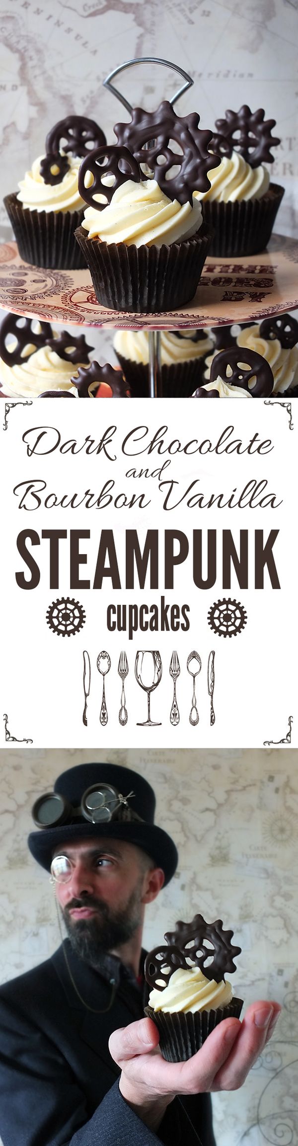 Dark Chocolate & Bourbon Vanilla Steampunk Cupcakes