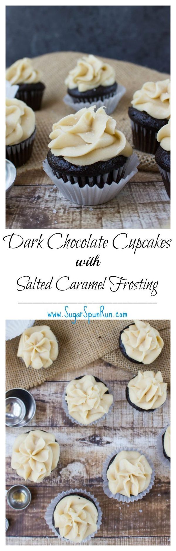 Dark Chocolate Mini Cupcakes with Salted Caramel Frosting