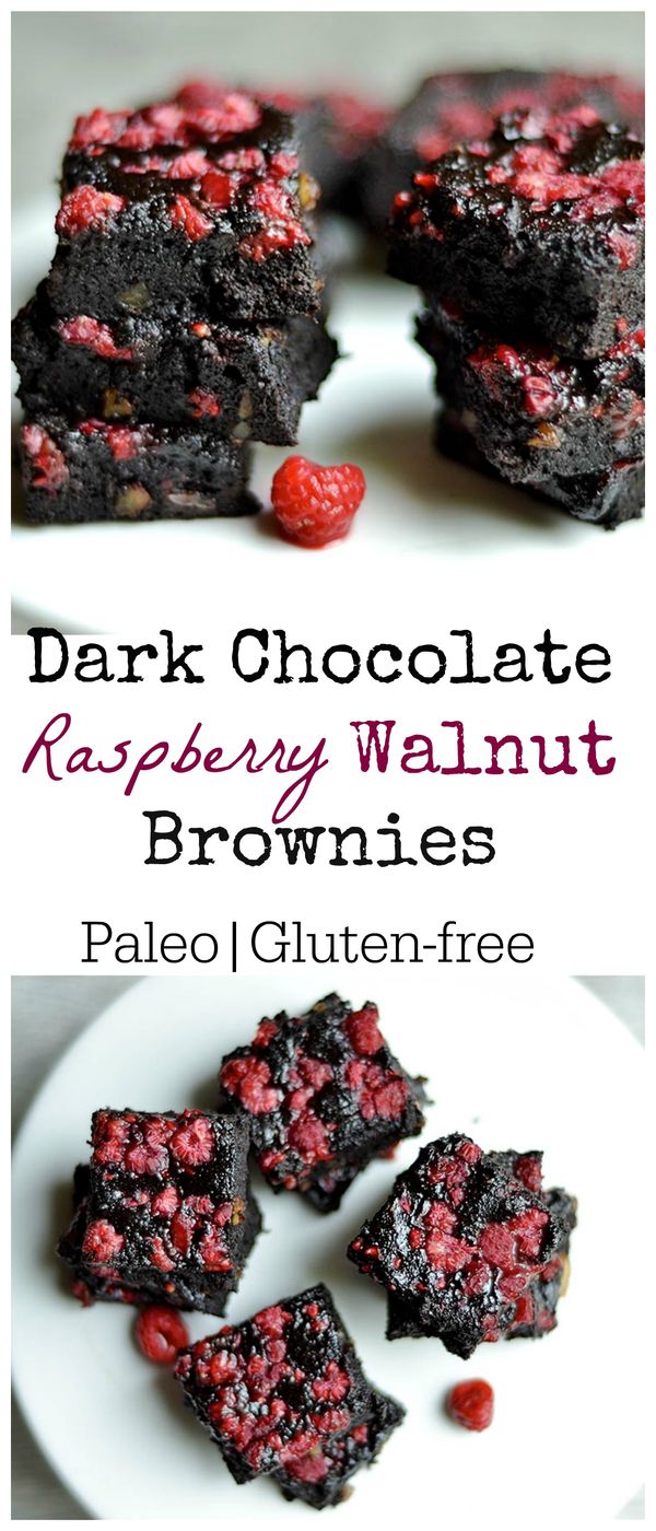 Dark Chocolate Raspberry Walnut Brownies (Paleo, Gluten-Free