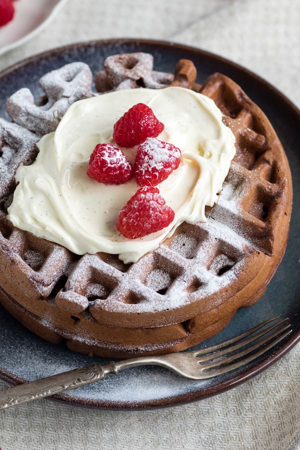 Dark Chocolate Waffles with Mascarpone Whip