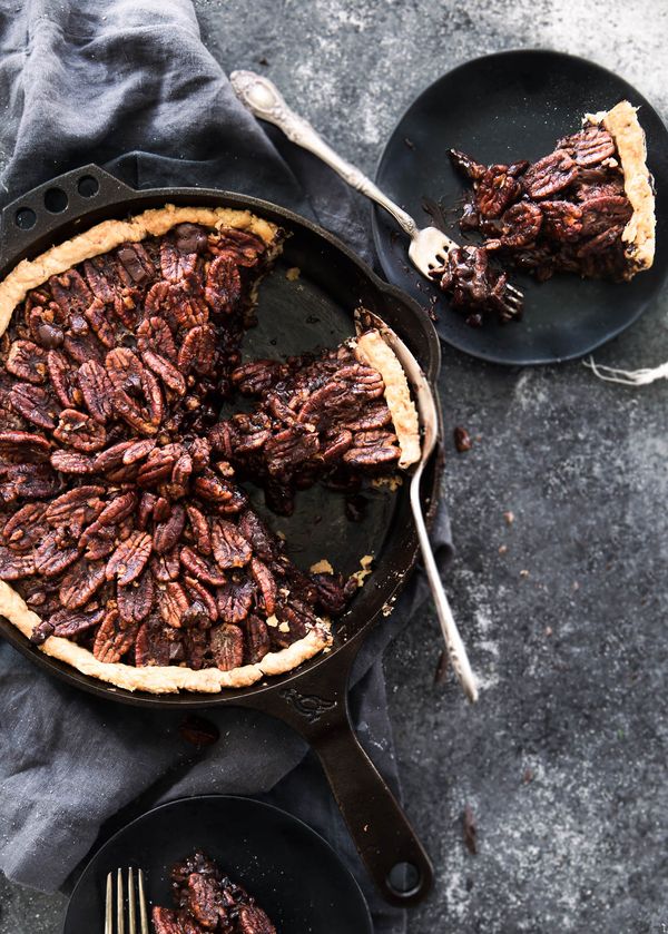 Deep Dish Double Chocolate Pecan Skillet Pie