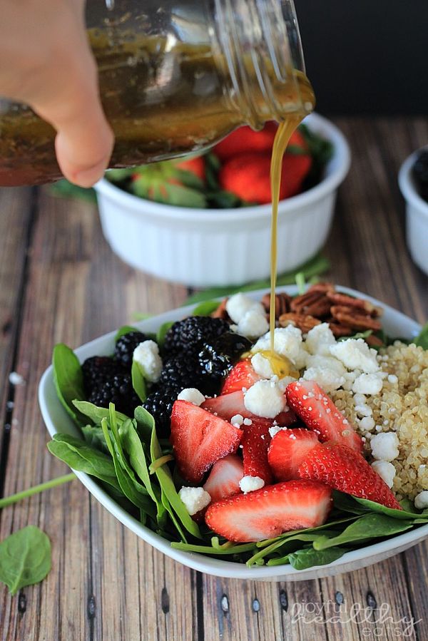 Detox Berry Quinoa Spinach Salad with Sweet Shallot Vinaigrette