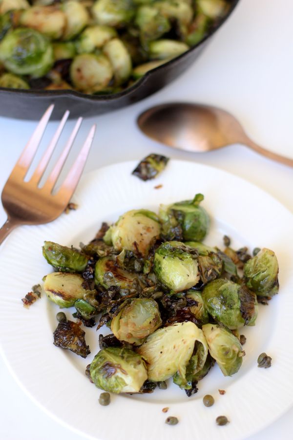 Double Crisped Brussels Sprouts with Lemon, Caper and Garlic