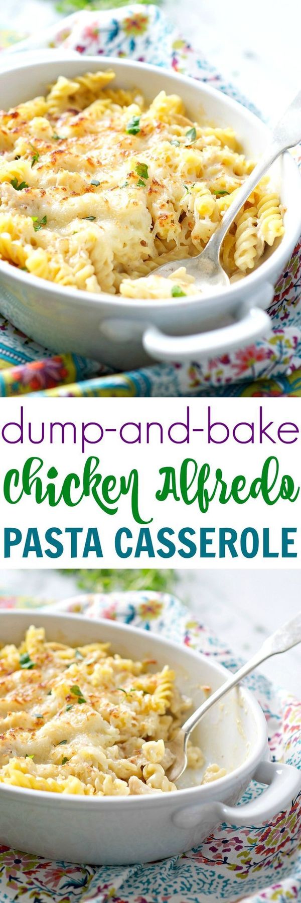 Dump and Bake Chicken Alfredo Pasta Casserole