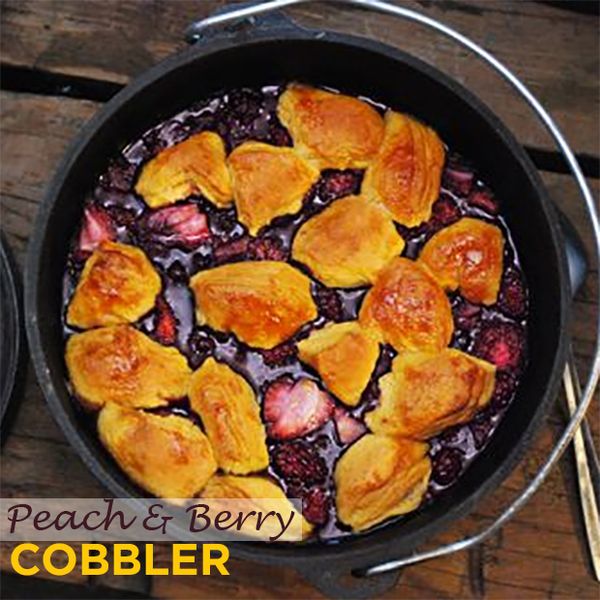 Dutch Oven Peach and Berry Cobbler