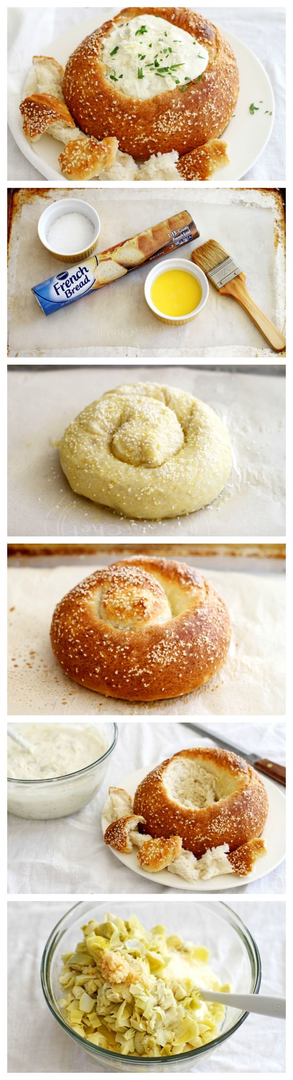 Easy Cheesy Artichoke Dip in a Pretzel Bread Bowl