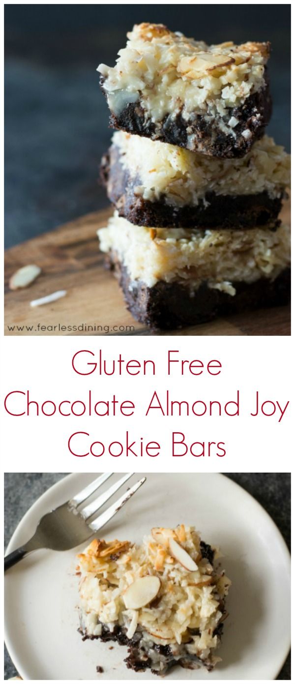 Easy Gluten Free Chocolate Almond Joy Cookie Bars