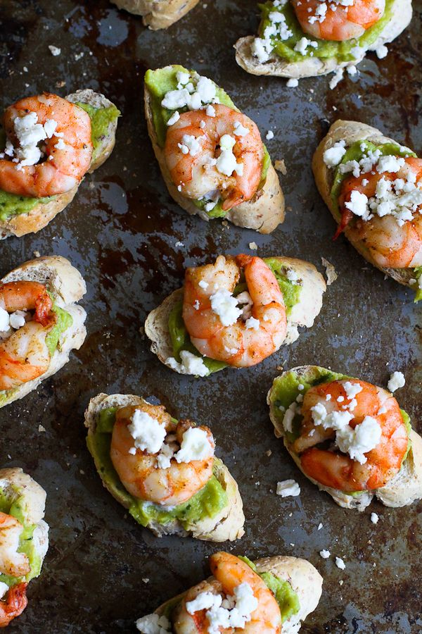 Easy Guacamole & Spiced Shrimp Crostini