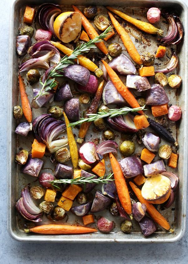 Easy one pan lemon rosemary roasted vegetables