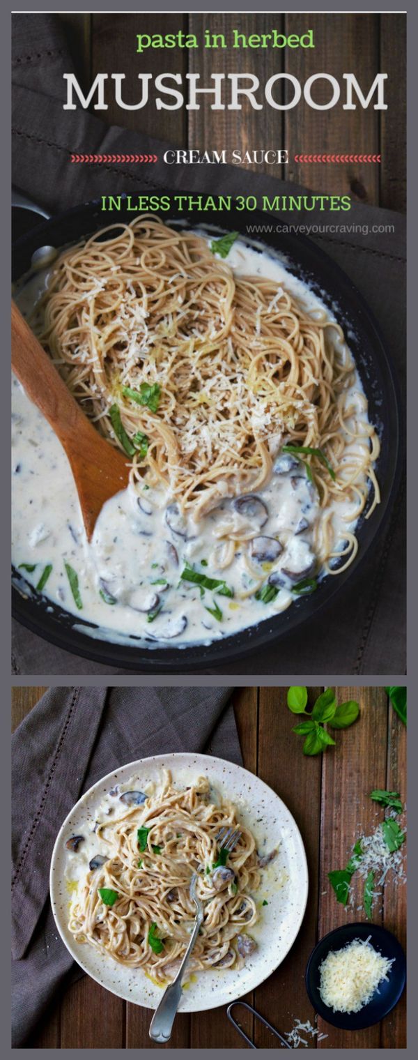 Easy pasta night with herbed mushroom cream sauce in 30 minutes or less