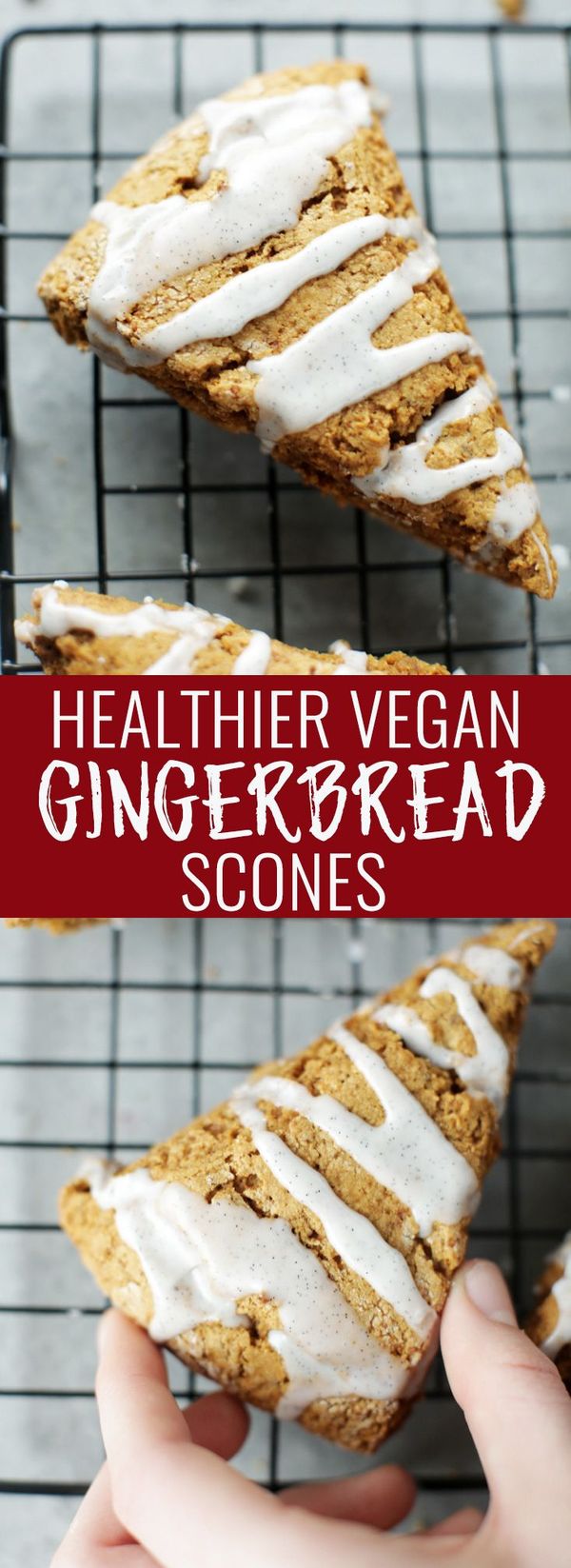 Easy vegan gingerbread scones with vanilla bean glaze