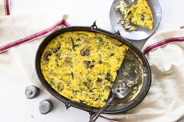 Egg Casserole with Spaghetti Squash, Mushrooms, Goat Cheese, and Dill