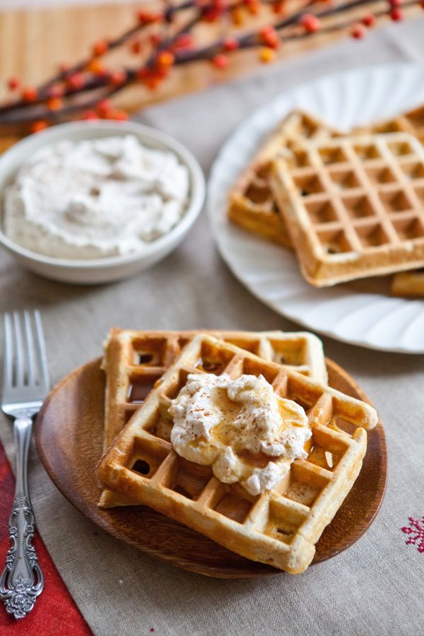 Eggnog Waffles with Spiced Whipped Cream