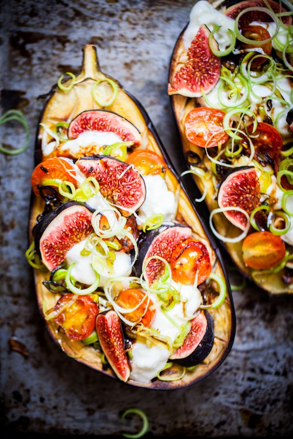 Eggplant fig and mozzarella pizzas