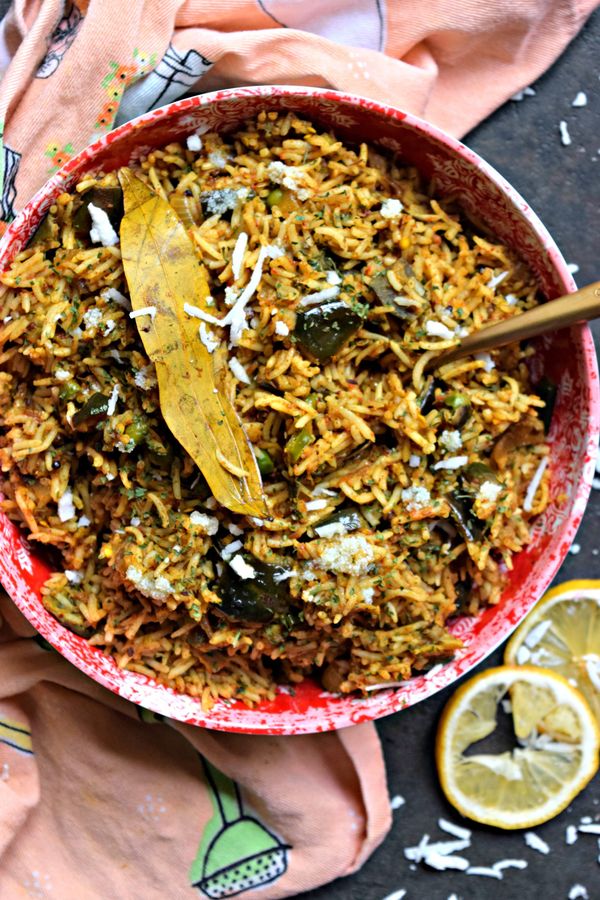 Eggplant Fried Rice/Vangi Bhaat/Brinjal Rice