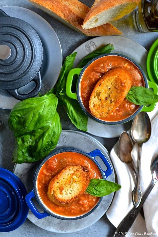 Eggplant Parmesan Soup with Homemade Garlic Croutons