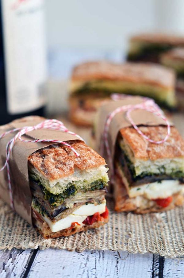 Eggplant, Prosciutto, & Pesto Pressed Picnic Sandwiches