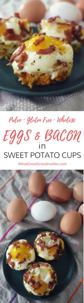 Eggs and bacon in sweet potato cups