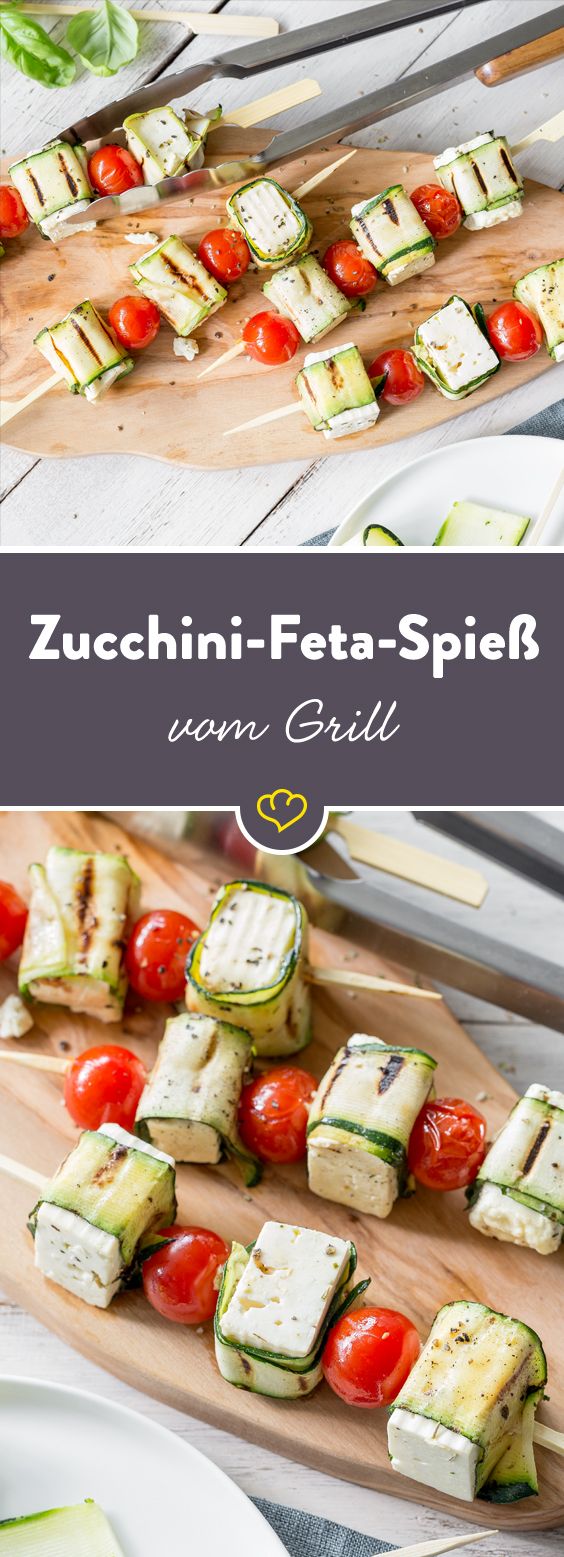 Eingerollt und aufgespießt: Zucchini-Feta-Spieße vom Grill