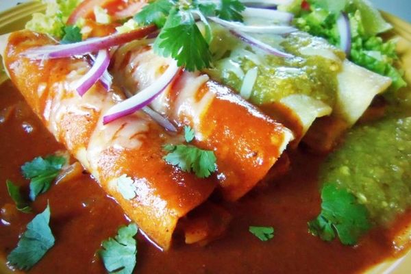 Enchiladas de Papas Doradas y Nopalitos (Crispy Potato and Cactus Enchiladas