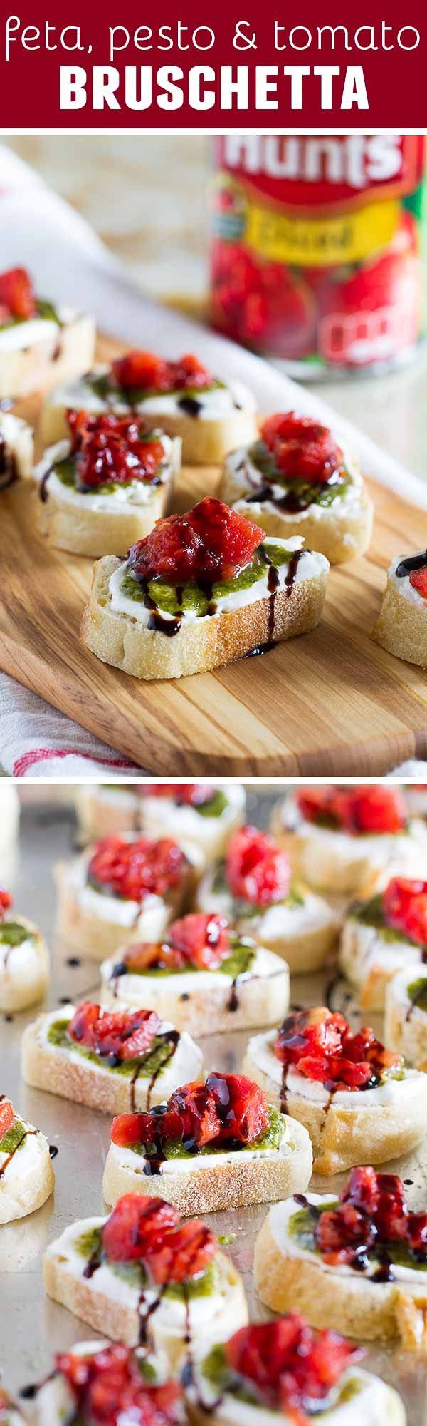 Feta, Pesto and Tomato Bruschetta