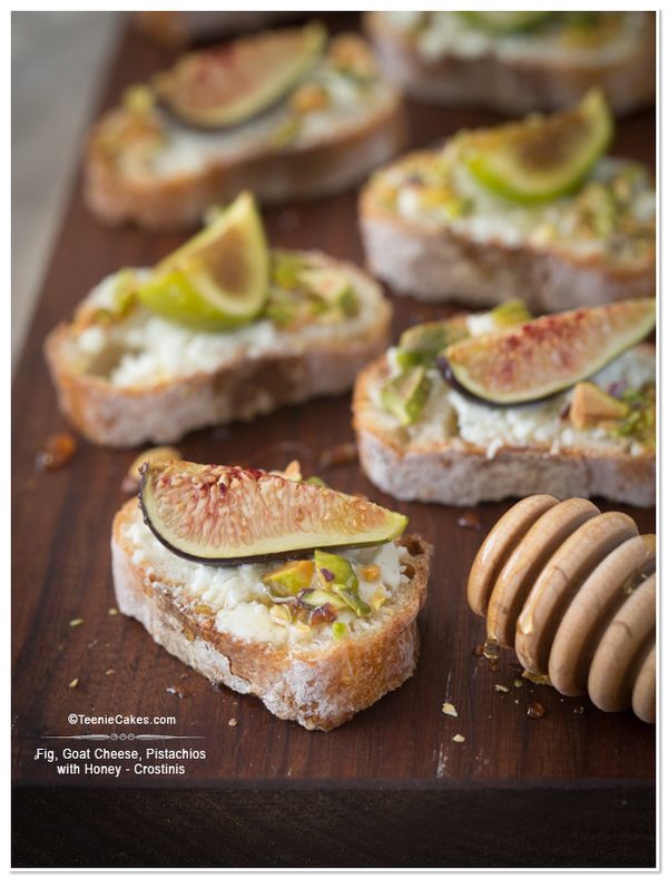 Fig, Goat Cheese, Pistachios w/Honey Crostinis