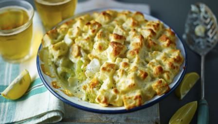 Fish pie with soufflé crouton topping