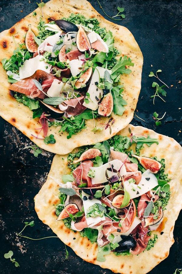 Flatbread with Sage & Arugula Pesto, Figs, and Prosciutto