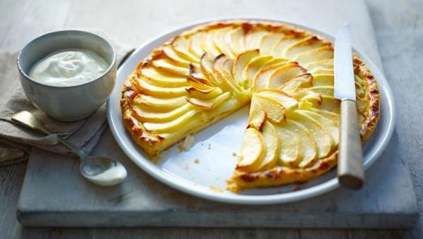 French apple tart with calvados and Chantilly cream