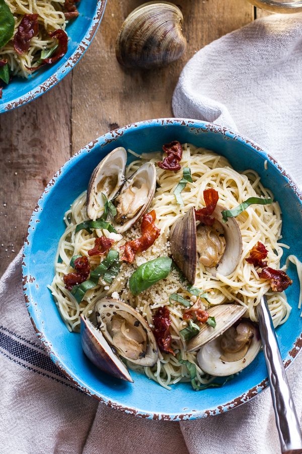 Fresh Clam Pasta with Creamy White Basil Sauce + Crispy Prosciutto